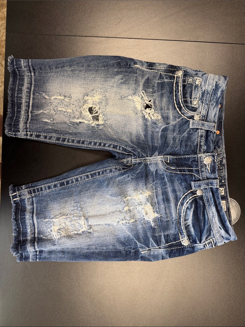 Miss‎ Me Distressed Medium Blue Denim Bermuda Shorts